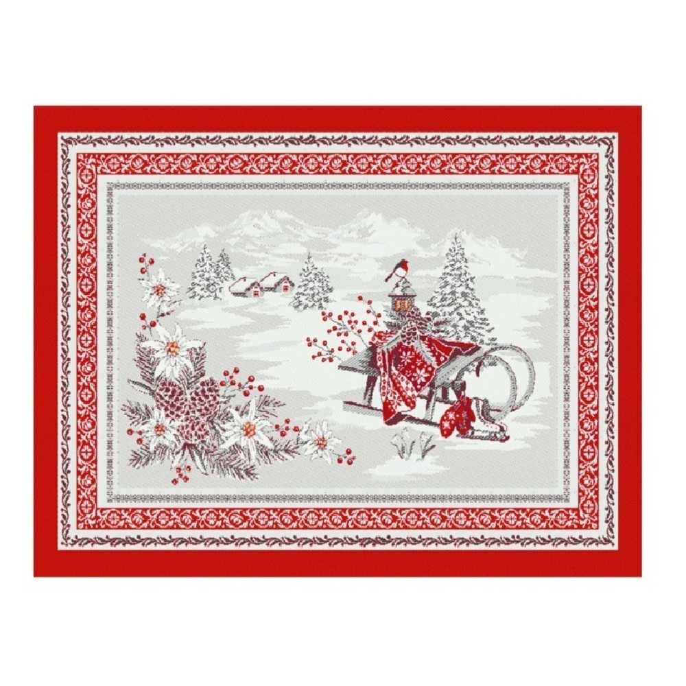 TISSUS TOSELLI France holidays Jacquard Placemat Savoie Rouge ( 12 )